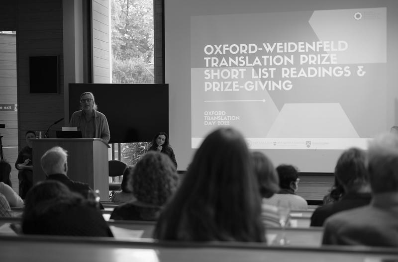 Awarding of the 2022 Oxford-Weidenfeld Translation Prize. Photograph by Nicolò Crisafi. Awarding of the 2022 Oxford-Weidenfeld Translation Prize. Photograph by Nicolò Crisafi.